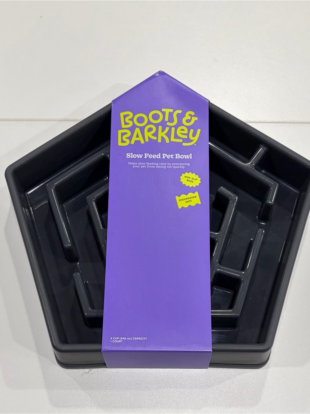 Slow Eat Maze Dog's Bowl 4 Cup Gray Boots & Barkley Non-Slip Base NWT